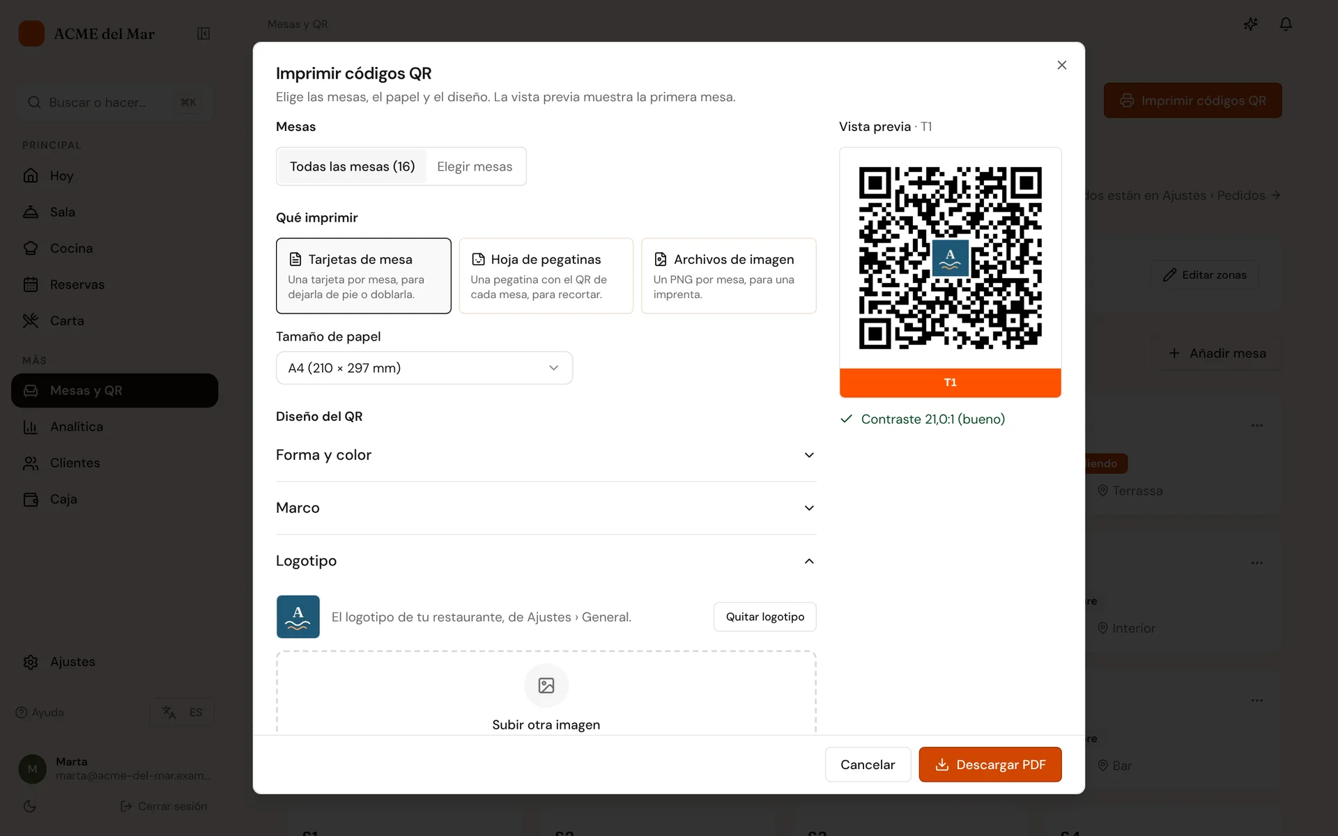 El diseñador de códigos QR